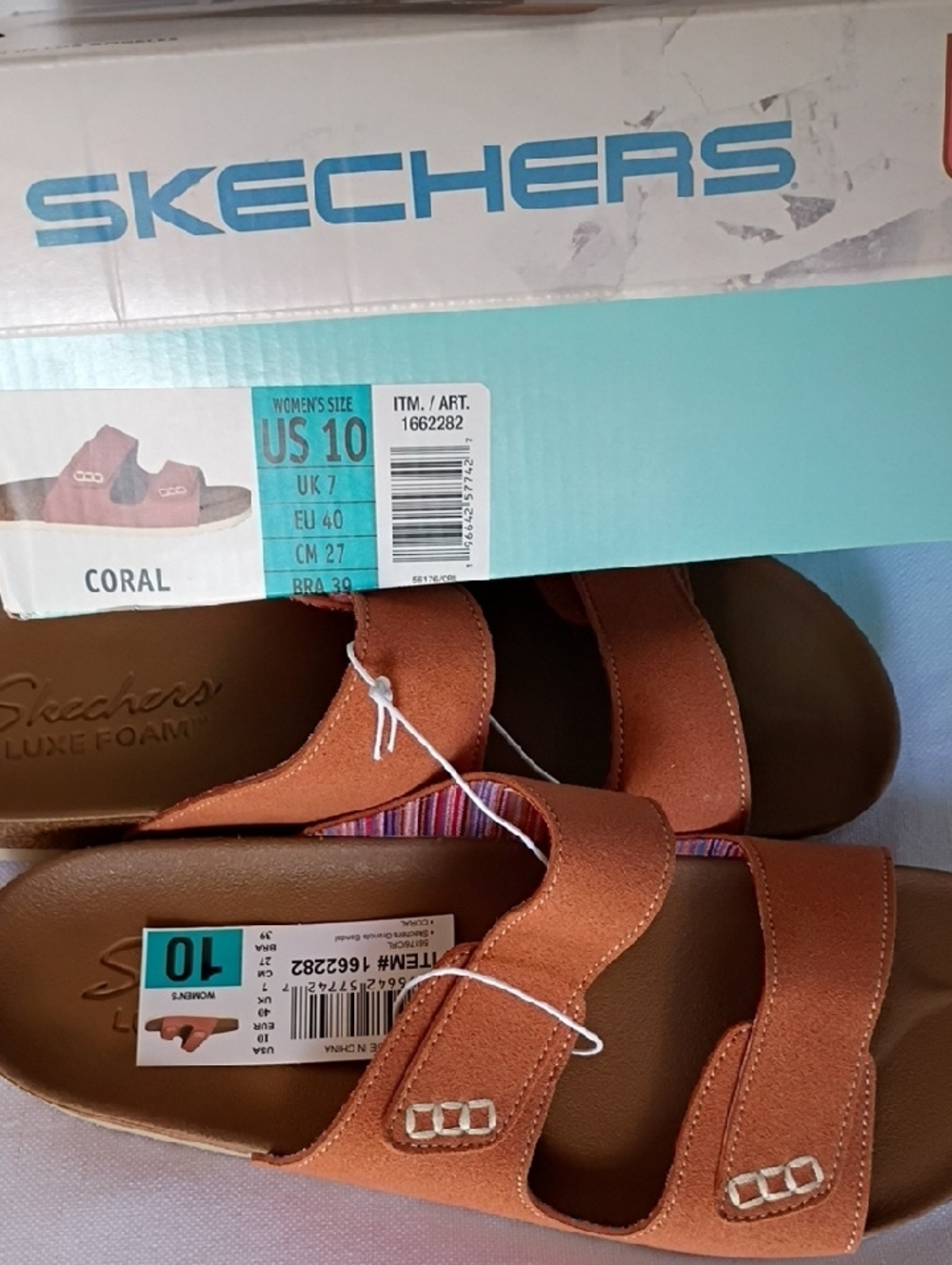 Skechers Women's Luxe Foam Coral  Suede Double-Strap Slide Sandals Size 10 - Picture 5 of 5